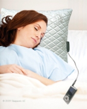 Woman Enjoying Binaural Beats on Speaker Pillow